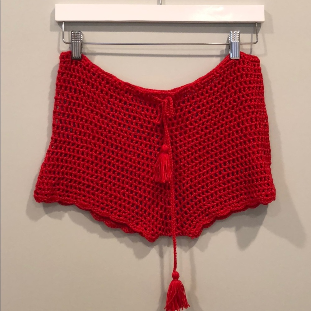 Red Crochet Swim Coverup Shorts
